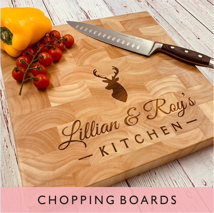 A selection of personalised chopping boards from GQGifts
