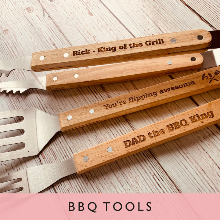 A selection of personalised BBQ Tools from GQGifts