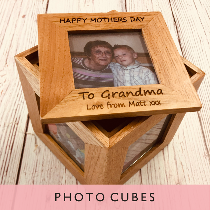 A selection of personalised photo cubes from GQGifts