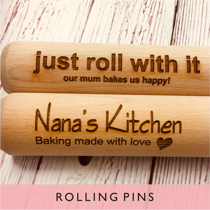 A selection of personalised rolling pin from GQGifts