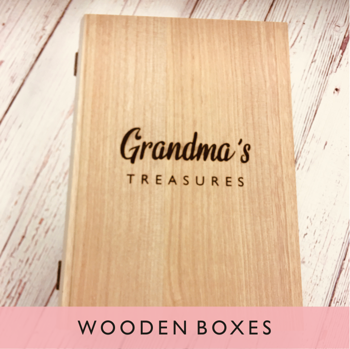 A selection of personalised wooden boxes from GQGifts